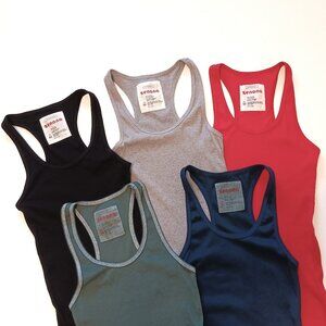 Bundle Lot - 5 Racerback Ribbed Cotton Spandex Tank Tops - Excellent Condition